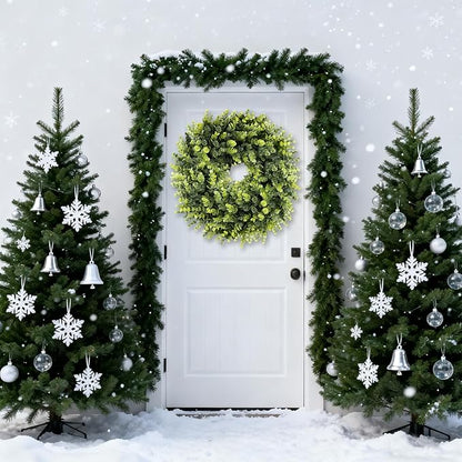 Spring Summer Boxwoods Green Wreath for Front Door Decor, 18-20Inch Greenery Artificial All Seasons Wreaths for Wall Window Porch Home Farmhouse Outdoor Outside Indoor Hanging Decorations
