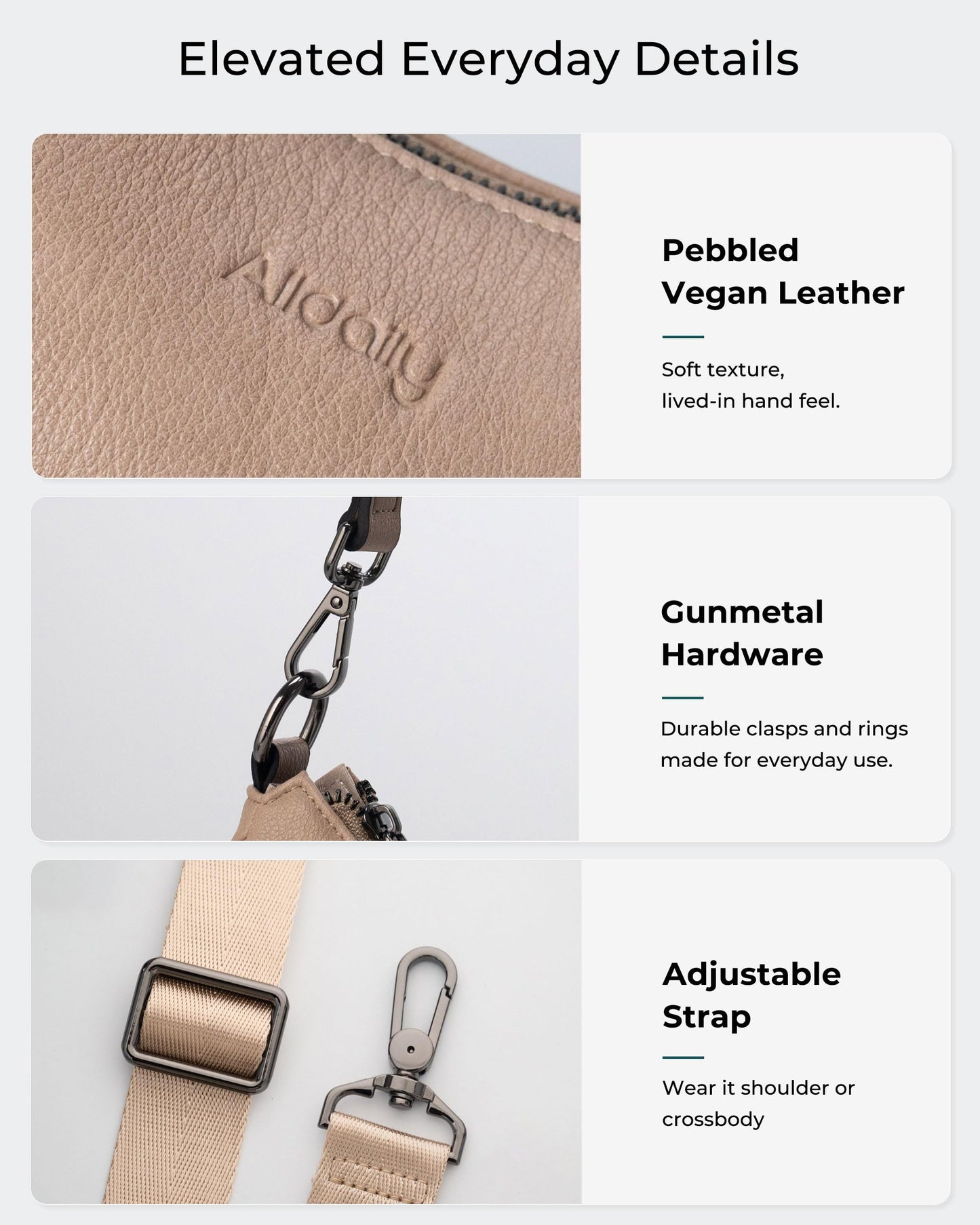 Alldaily Shoulder Bag for Women Hobo Purse Textured Vegan Leather Crossbody Handbag with Removable Adjustable Strap (Oatmeal Beige)
