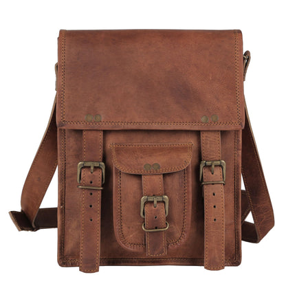Komal's Passion Leather Sturdy Leather Messenger Satchel Bag 11 Inch Distressed Tan