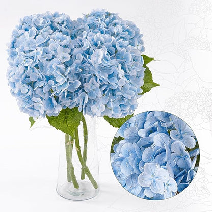 4 Pcs Blue Hydrangea Artificial Flowers 21" Real Touch Hydrangea Fake Flowers in Vase Latex Faux Hydrangea Flowers for Home Floral Arrangements Wedding Bouquets Kitchen Table Centerpiece Decoration