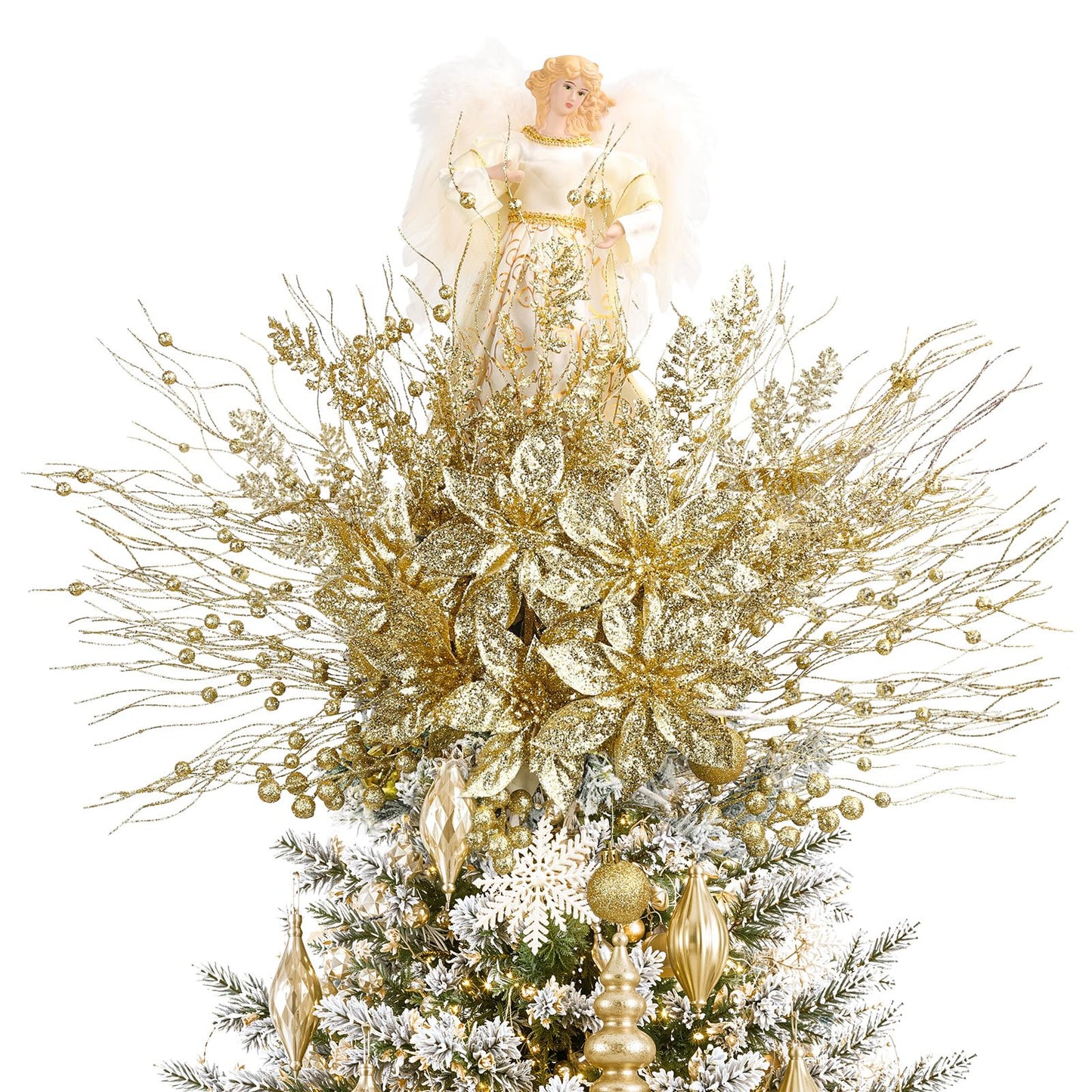 N&T NIETING 18Pack Christmas Tree Decorations Picks and Sprays, Artificial Flowers Glitter Berry Stems Twigs Branches Ornaments for Xmas Tree Vase Filler Holiday Wedding Party Home Decor (Gold)