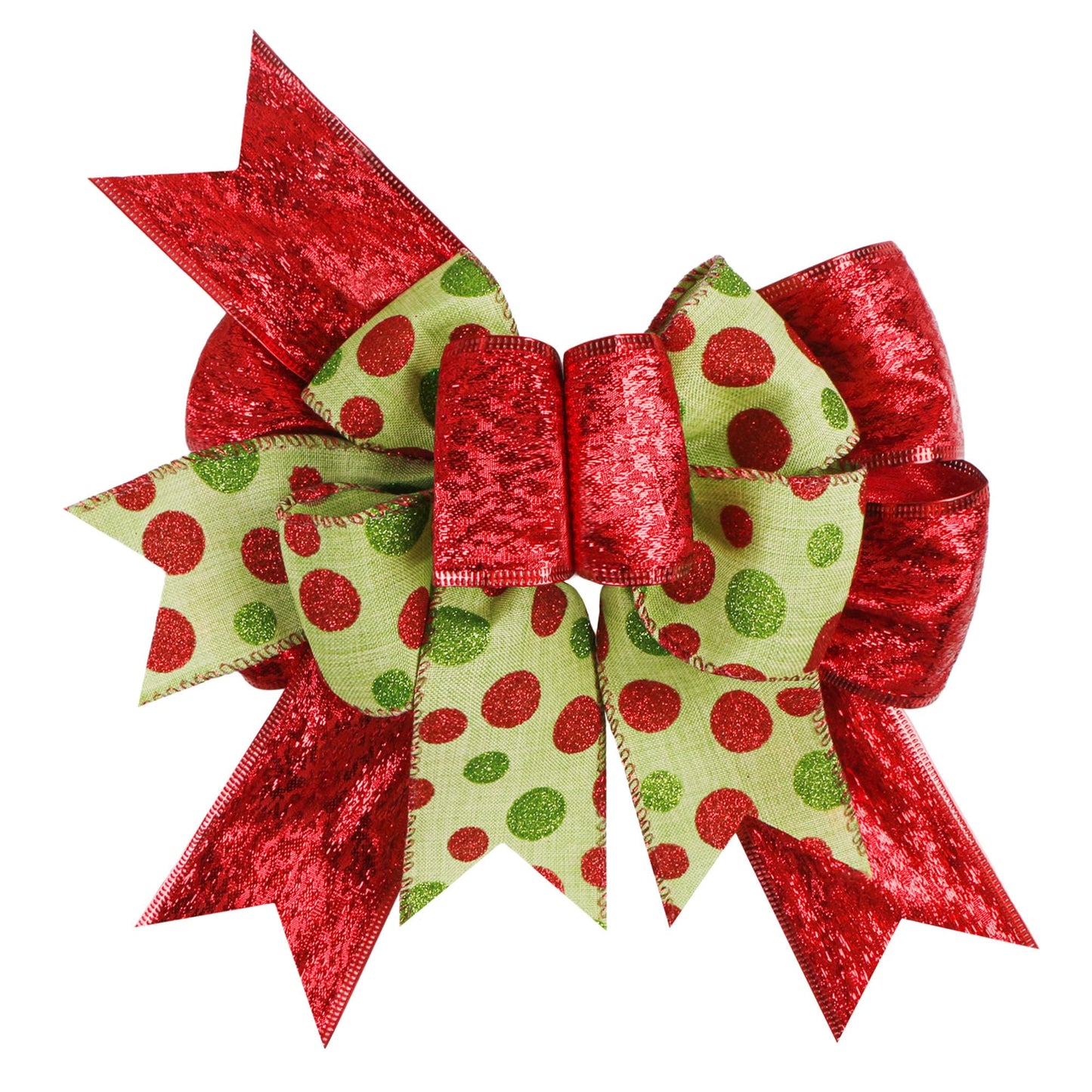 SIMISI RIBBON Christmas Green Red Dots Bow Rustic Burlap Bows for Wreath, Christmas Tree, Holiday Decor (9.5 x 13 inch)