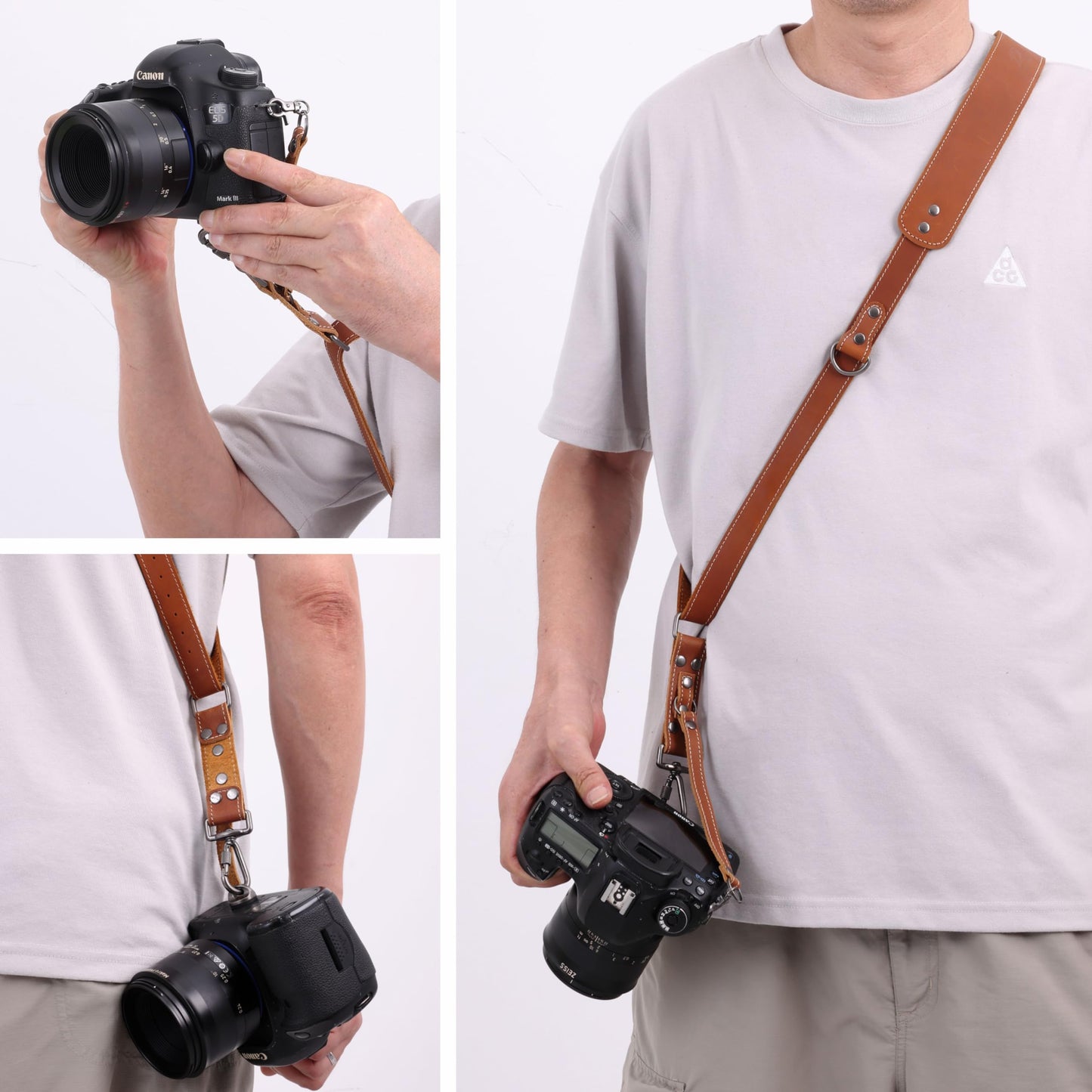 Padwa Lifestyle Tan Single Camera Harness Strap for One Camera - Professional Single Full Grain Leather Camera Harness,Quick Release Gear DSLR Camera Straps for Photographers