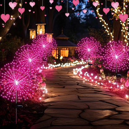 Tujoe 6 Pack Pink Solar Firework Lights 180 LED 8 Lighting Modes Waterproof Outdoor Decorative Solar Lights for Wedding Valentine Birthday Garden Patio Yard Pathway Walkway Lawn Decor