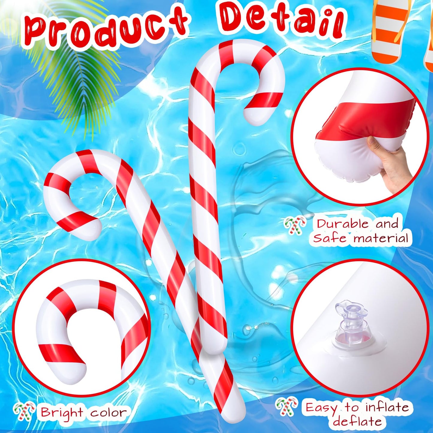 Leyndo 6 Pcs 5.5 ft Christmas in July Candy Cane Summer Christmas Candy Cane Inflatable Pool Noodles Jumbo Floats Swim Floating Noodles for Indoor Outdoor Swimming Pool (Red and White)