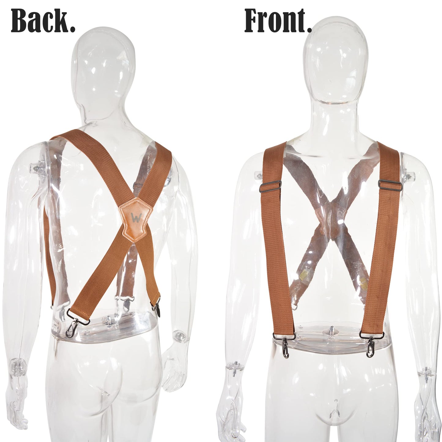 WELKINLAND Brown 2 inch wide suspenders, Heavy duty work suspenders for men, Swivel hook suspender, Thick suspender with belt loops