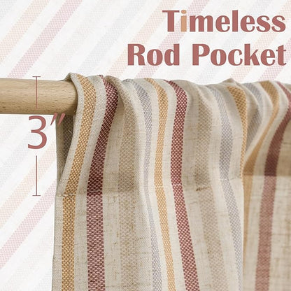 jinchan Colorful Striped Linen Kitchen Curtains 24 Inch Christmas Tier Curtains Farmhouse Modern Cafe Small Window Treatments Light Filtering Rod Pocket for Living Room Bathroom 2 Panels Multi Red