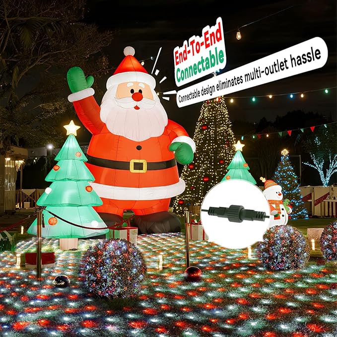 LitHome 21FT x 5FT Christmas Net Lights Outdoor, 360 LED Red White Bush Lights with 8 Modes, Connectable Waterproof Net Mesh Light Dark Green Wire for Bushes Shrubs Outdoor Christmas Holiday Decor