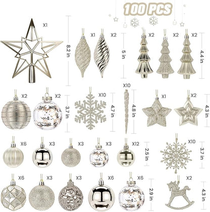 SHareconn 100pcs Christmas Tree Decorations Ornaments Set, Shatterproof Plastic Baubles Decorative Balls for Xmas Tree Decor Holiday Wedding Party, ChampagneGold
