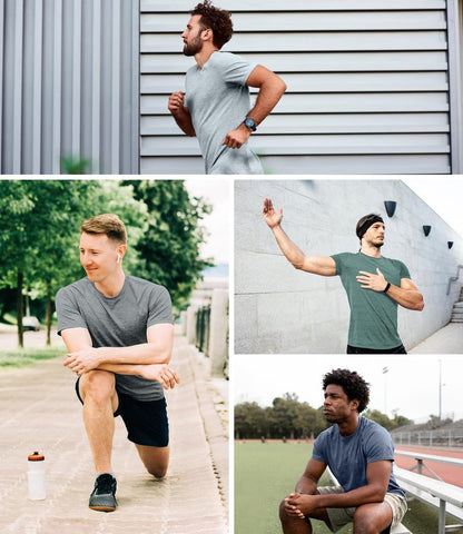 Kinglaman 6 Pack Mens Quick Dry Short Sleeve Shirts Moisture Wicking Sun Protection UV UPF SPF Workout T-Shirt 1 Black 1 Gray 1 Heather Gray 1 Blue 1 Red 1 Green Large