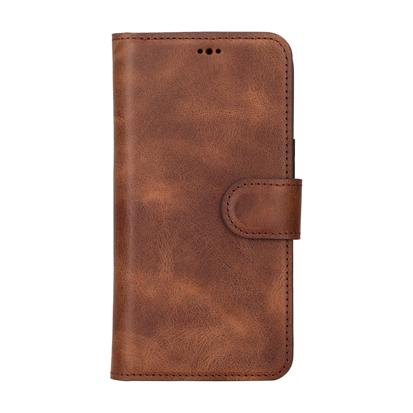 HARDISTON Genuine Leather Handmade Wallet Case Compatible with iPhone 15 - MagSafe Compatible - Detachable Strong Magnetic Flip Cover with Card Holders - Horizontal Kickstand (Brown)