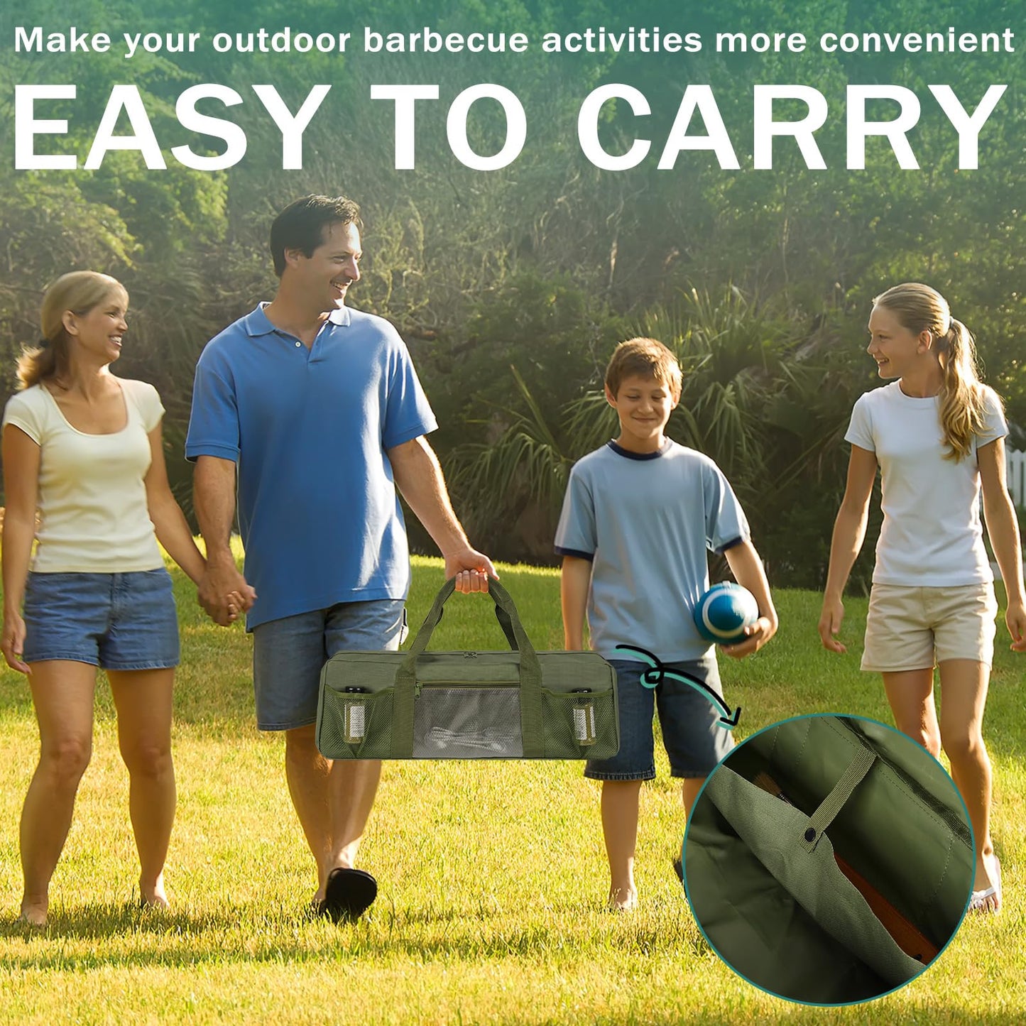 Frjjthchy Grill Tool Storage Bag, Large Grill Utensil Storage Caddy with Pockets, Portable Grill Accessory Storage Bag for Outdoor Camping & BBQ (Green)