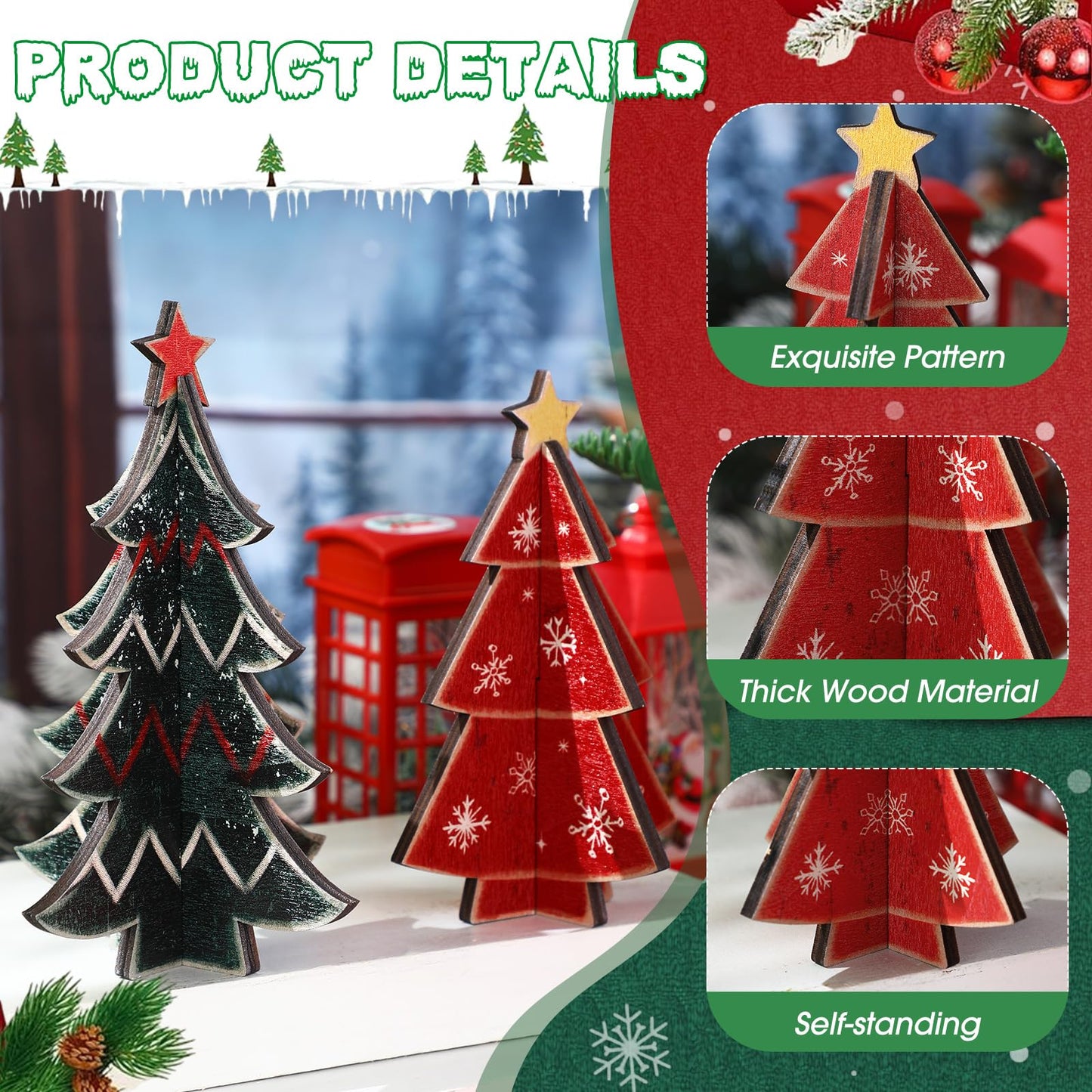 Bucherry 5 Pcs Retro Wooden Christmas Trees Tabletop Decorations Rustic 3D Christmas Trees Xmas Centerpieces Farmhouse Table Wooden Signs for Xmas Winter Farmhouse Home Tiered Tray Decor