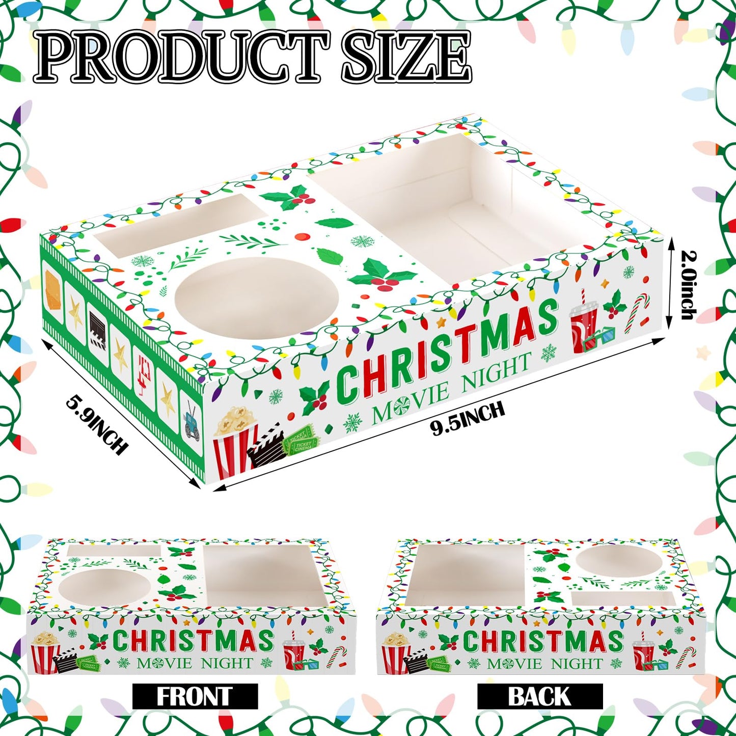 Dunzoom 20 Pcs Christmas Movie Night Supplies Movie Night Paper Snack Trays Popcorn Candy Holder Theater Snack Boxes Cardboard Holder Food Trays for Party