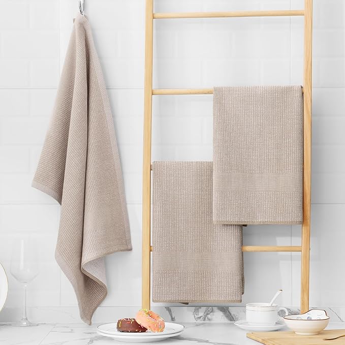 Homaxy Premium Kitchen Towels, Large Cotton Kitchen Hand Towels, Flat and Terry