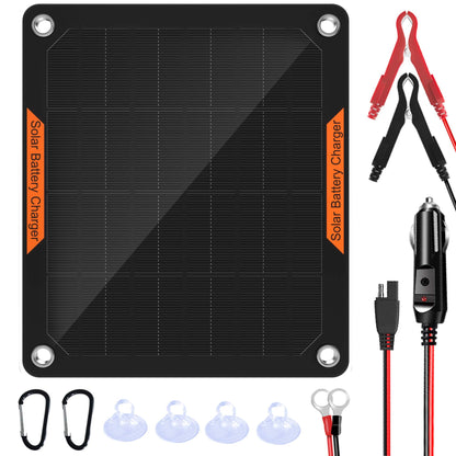 OYMSAE 5W 12V Solar Car Battery Charger Portable Waterproof Solar Power Battery Charger & maintainer with Trickle Cigarette Lighter Plug & Alligator Clip