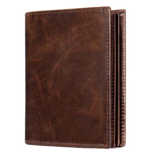 Plinvo Men's Extra Large RFID Blocking Bifold Wallet Genuine Leather Vertical Design 16 Card Slots with ID Window (Coffee)