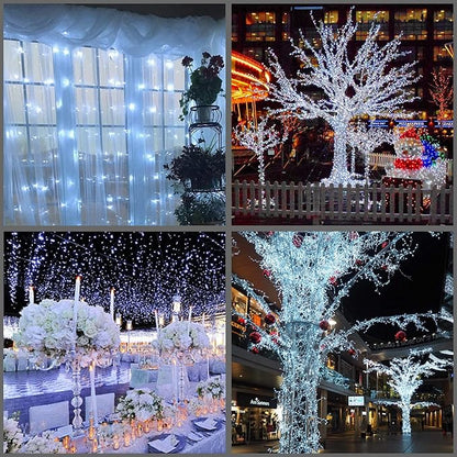 YULETIME 200 Cool White LED Christmas Lights, 66 Feet White Wire UL Certified Commercial Grade Holiday String Light Set