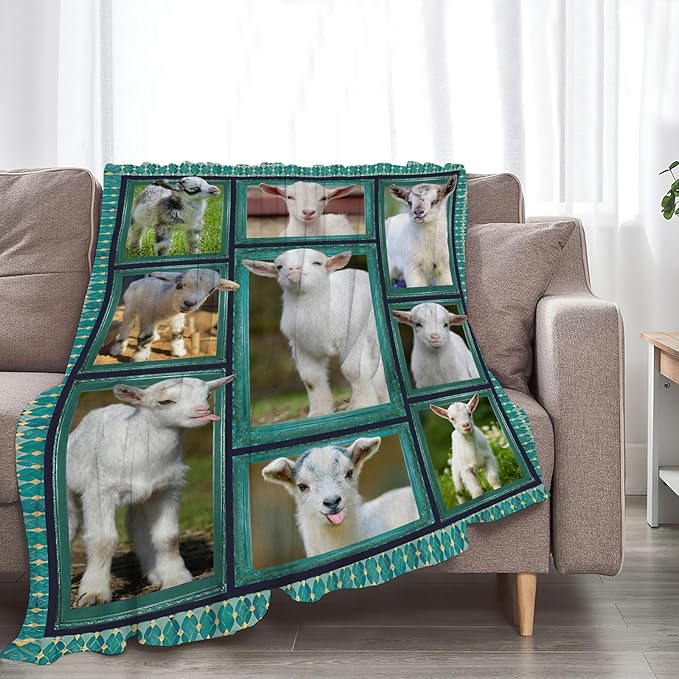 Cute Goat Blanket, Farmhouse Animal Throw Blankets, Goats Fuzzy Plush Blanket Ultra Soft for Goat Lover Gift Kids Teens Women Men Girls Boys Stuff Decor for Home Bedding Sofas Couch Camping 80"X60"