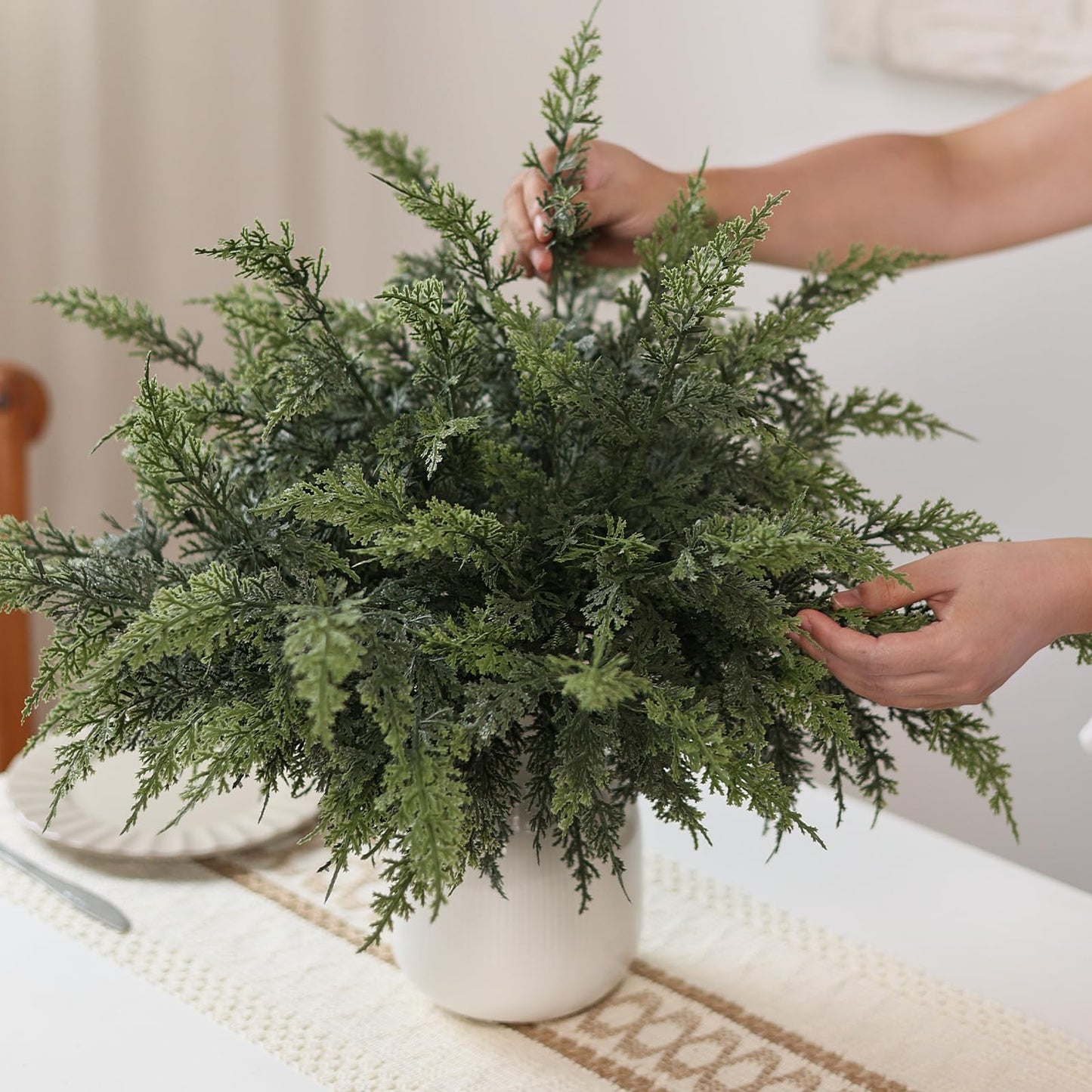 GLIDLION 18" Soft Textured Cedar Branches -12 Pcs, Artificial Christmas Cedar Branch Realistic Fake Pine Picks Faux Greenery Plants Stem for Vase DIY Crafts Garland Wreath Indoor Outdoor Home Decor
