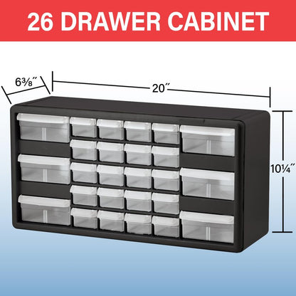 Akro-Mils 26-Drawer Plastic Drawer Storage Cabinet for Garage Organization, Bead Organizer, Building Bricks Storage, Teacher Toolbox, Makeup Organizer, 20" W x 6" D x 10" H, 10124 White