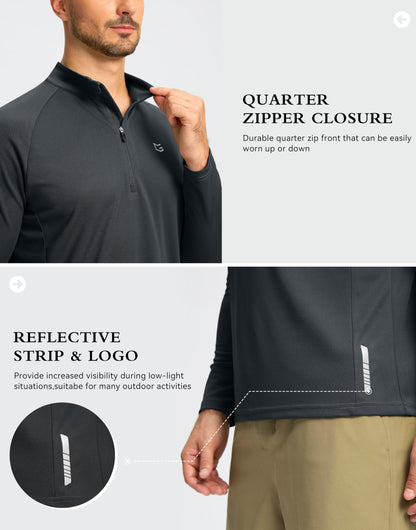 G Gradual Men's Running Shirts Long Sleeve Athletic Shirt Lightweight Quick Dry Quarter Zip Pullover for Men Workout Gym Golf(Dark Grey,L)