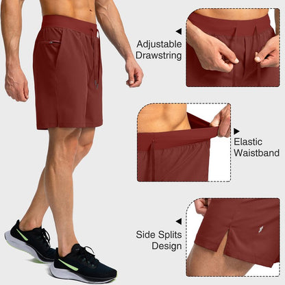 Soothfeel Men's Running Shorts with Zipper Pockets 7 Inch Lightweight Quick Dry Gym Athletic Workout Shorts for Men (Savannah, 3XL)