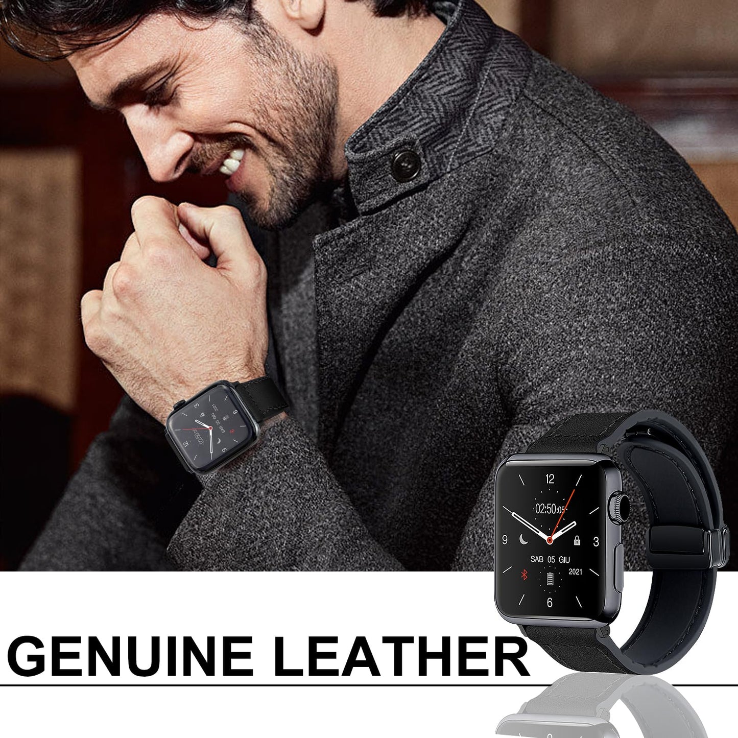 WestEagle Magnetic Leather Bands Compatible with Apple Watch 49mm 46mm 45mm 44mm 42mm(S3/2/1) for Men Women, Genuine Leather with Magnetic Buckle for iWatch Ultra1/2/3 Series SE11/10/9/8/7/6/5/4/3/2/1