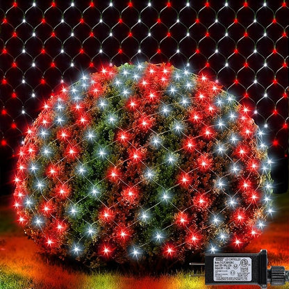 LitHome 14.8FT x 5FT Christmas Net Lights Outdoor, 300 LED Red White Bush Lights with 8 Modes, Connectable Waterproof Net Mesh Light Dark Green Wire for Bushes Shrubs Outdoor Christmas Holiday Decor