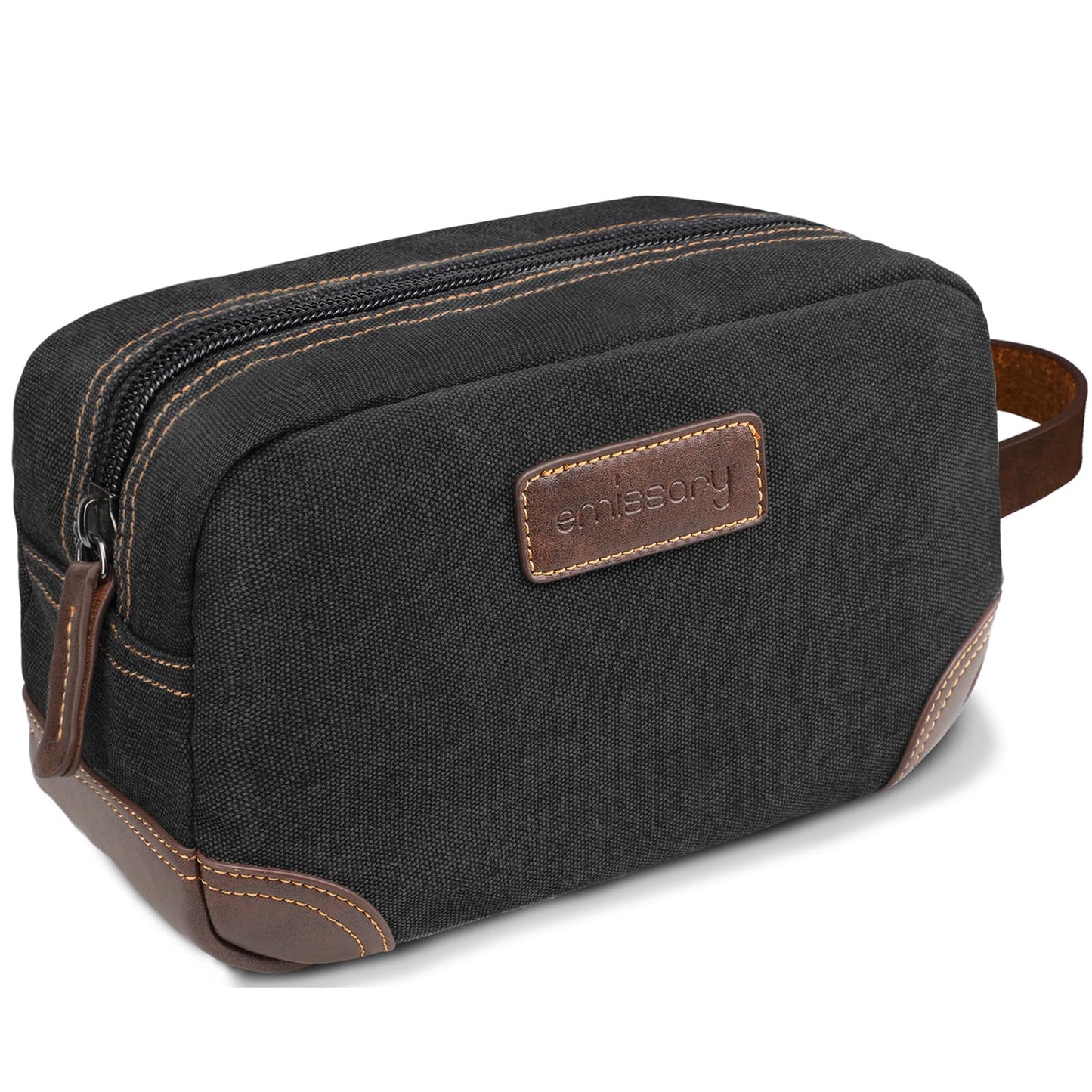 emissary Men's Toiletry Bag, Leather and Canvas Travel Toiletry Bag, Dopp Kit for Men, Travel Bathroom Bag Men's Shaving Kit, Travel Kit Small Bags for Men, Shaving Bag for Travel Accessories (Black)