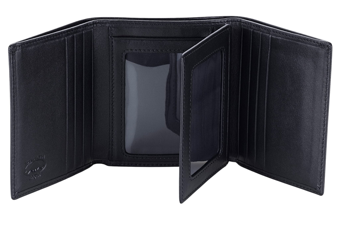 Stealth Mode Trifold Wallet for Men RFID Blocking – Genuine Napa Leather Extra Capacity Mens Wallet, 11 Card Slots, 3 ID Windows, Flip Out ID Holder, Large Tri Fold Leather Wallet for Men - Gift Ready