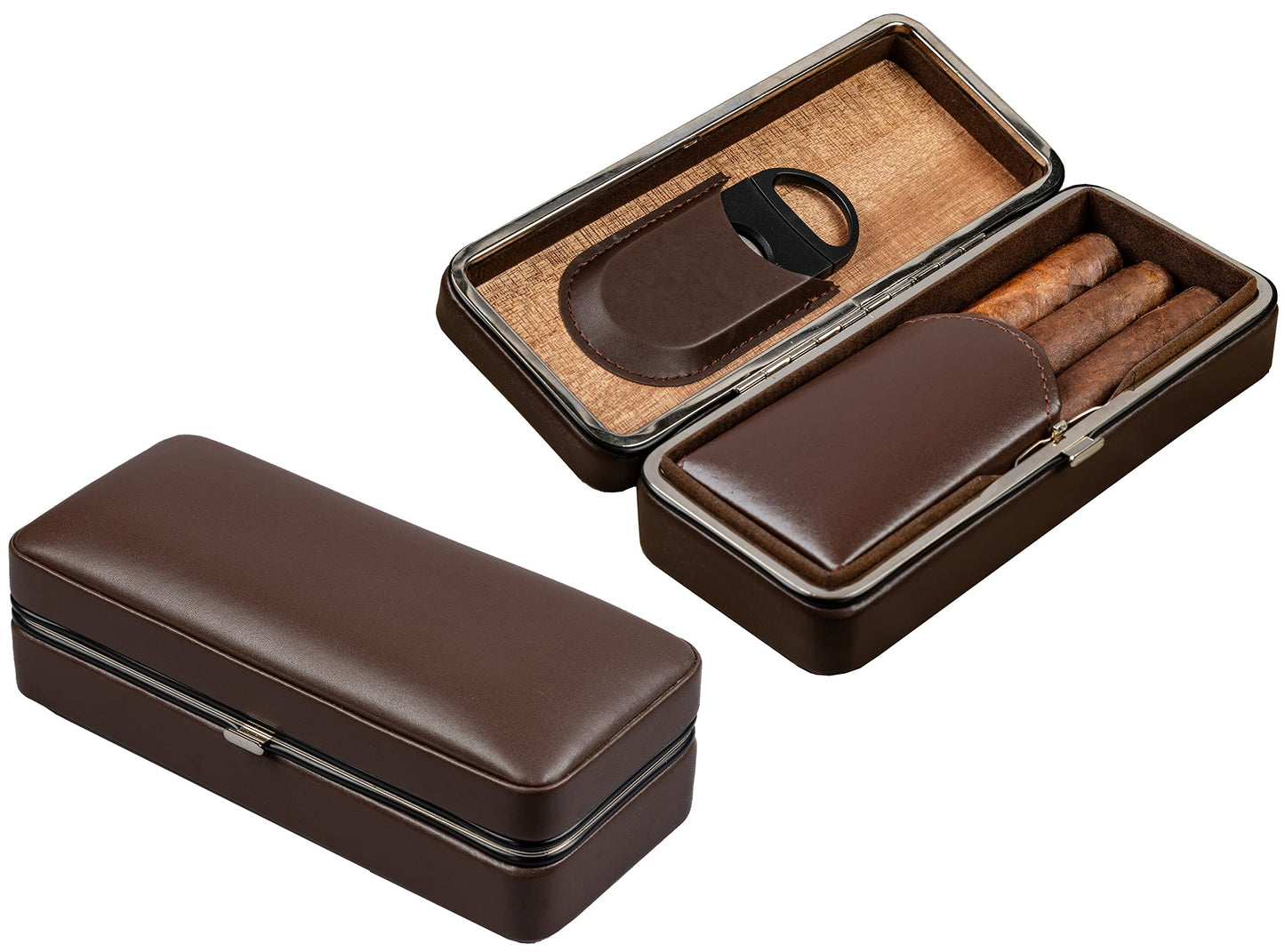 Prestige Import Group - 3 Cigar Folding with Snap Lock Cigar Travel Case - Color: Brown