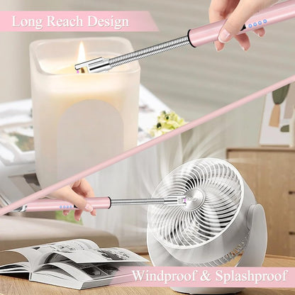 Electric Lighter, Candle Lighter Flameless Windproof with 360° Flexible Neck & LED Power Display, Type C Arc Rechargeable Lighters for BBQ, Camping, Cooking, Gift for Christmas, Thanksgiving, Birthday