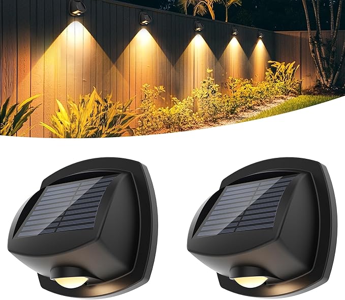 SOLPEX Solar Lights Outdoor Waterproof IP65, Solar Stair Lights Outdoor for Fence, Deck, Step, Dual Color LED 3 Lighting Modes House Wall Light for Porch, Backyard, Fence, Garden Decor-2 Pack