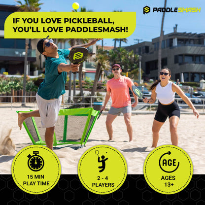 PaddleSmash - Pickleball Yard Game, As Seen on Shark Tank - Beach, Backyard, Lawn, Outdoor Activities for Adults and Family - Easy Assembly, Includes 4 Paddles, 2 Balls & Case
