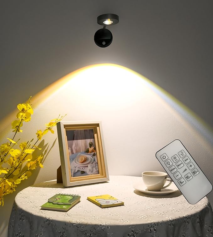 2200mAh Motion Sensor Picture Light, Spotlight Painting Light, LED Wall Sconce, Night Light Lamp, Rechargeable Battery Operated 3 Color & Dimmable Magnetic 360° Rotation with Remote (Black, 1 Pcs)