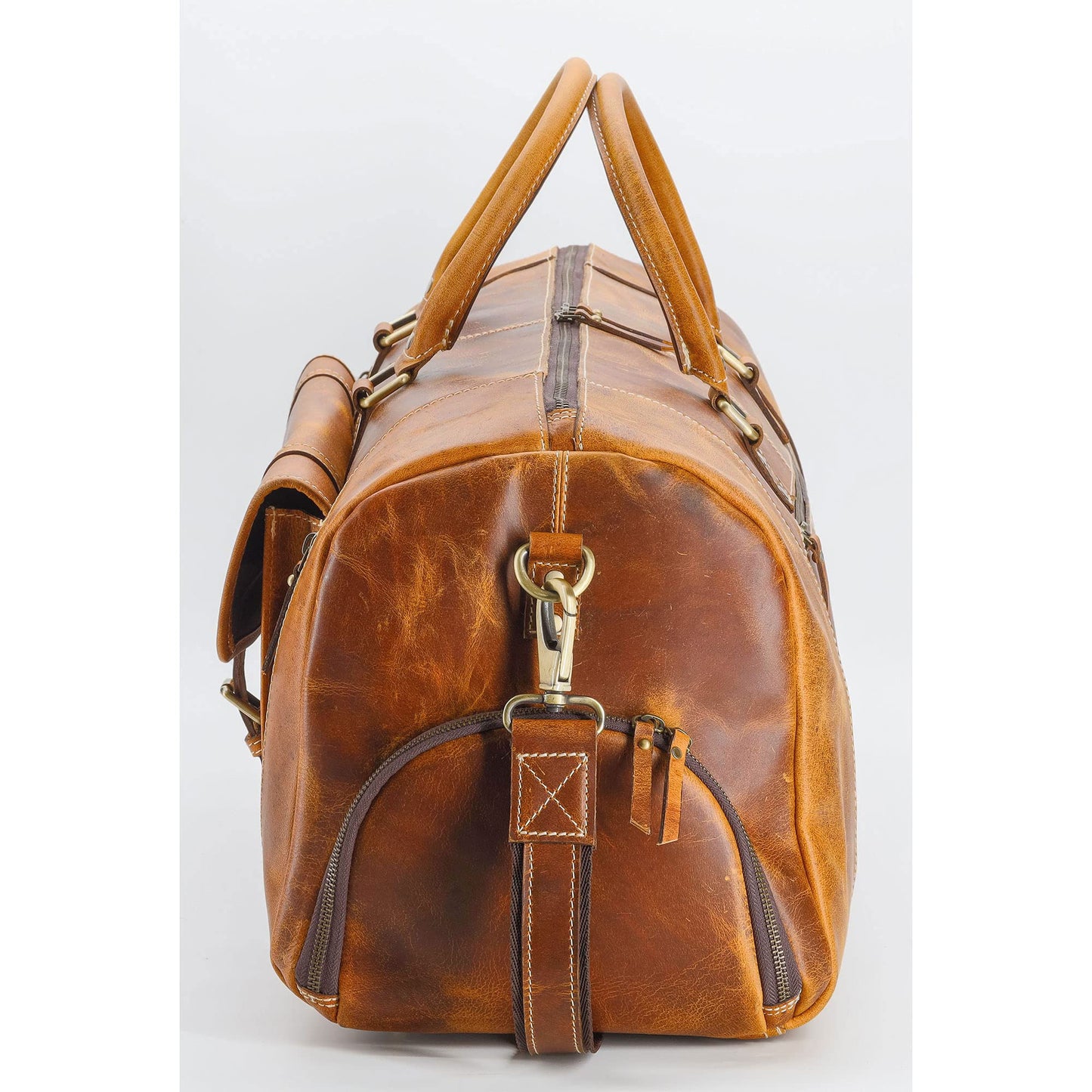 KomalC Leather Duffle Bags for Men and Women Travel Overnight Weekend sports bag holdall Gym Duffel for Men (Distressed Tan, 28 Inch)