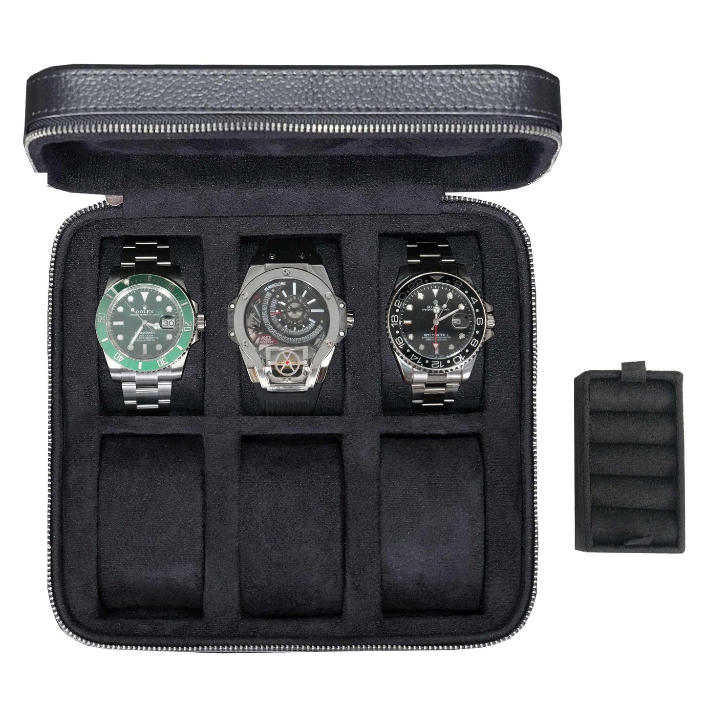 SYENS Real Genuine Leather Watch Travel Case 6 Watches Box, Suitable for all Watches and Smartwatches under 60mm Storage Organizer for Man and Women (6W-Z-BBL)