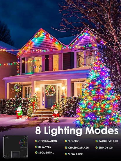 2pk Multi-Colored Solar Christmas Lights Outdoor Waterproof, 200 LED 66 FT Solar Powered LED String Lights Green Wire with 8 Modes, Solar Fairy Lights for Xmas Tree Party Wedding Garden Decorations
