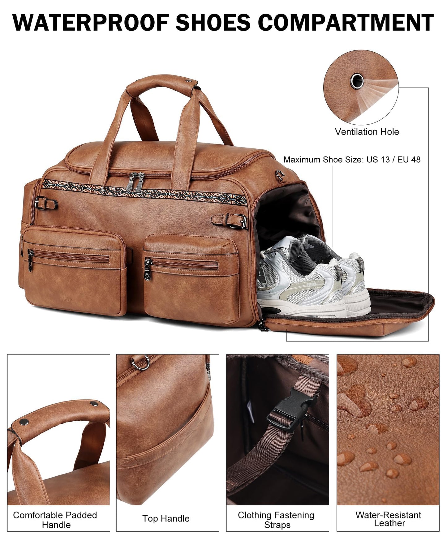FADEON Duffle Bag for Women, Large Convertible Carry on Overnight Backpack, Designer Leather Mens Weekend Bags for Travel