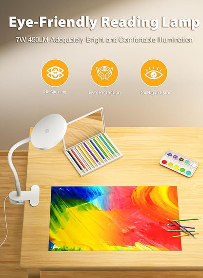 deeloop LED Clip on Light,100% Infinite Dimmable Reading Book Lights in Bed Headboard, 450LM Touch Control Desk Lamp with Clamp, Eye-Care 3 Color Temperature Flexible Gooseneck for Bedside Night Light