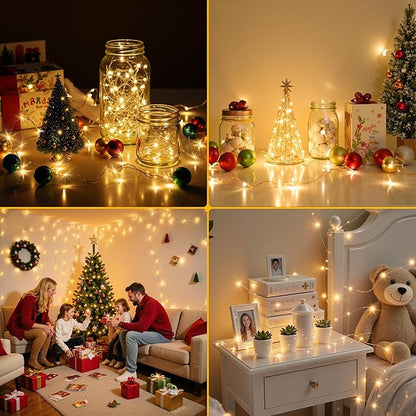 Mlambert LED Fairy Lights Battery Operated with Timer, Rechargeable Mini Twinkle Lights for Christmas Decor, Holiday Party, 32.8FT(16.4x2), Warm White
