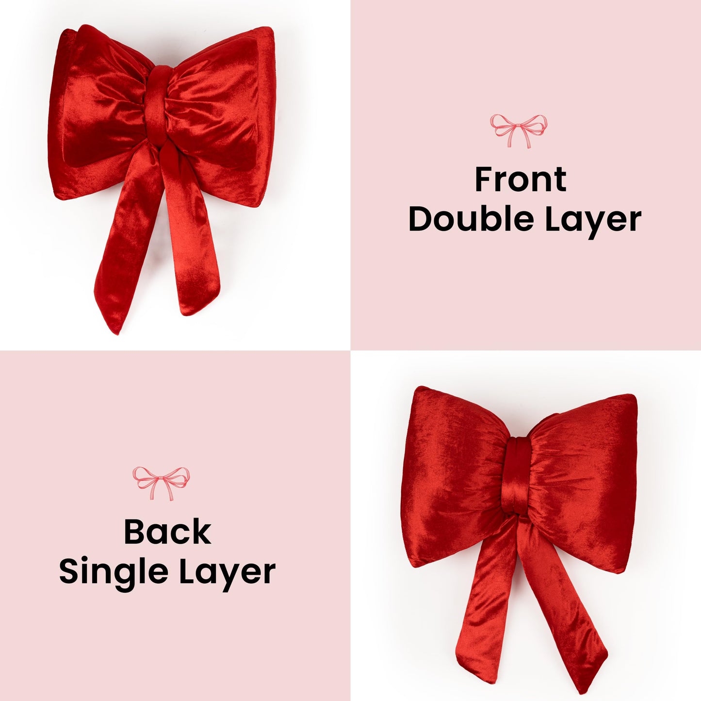 AELS Bow Pillow Decorative Throw Pillow Set of 2, Shining Velvet Cute Pillow Cute Pillow for Valentine's Day, Wedding, Christmas, Living Room, Bedroom, Nursery Decor, Red