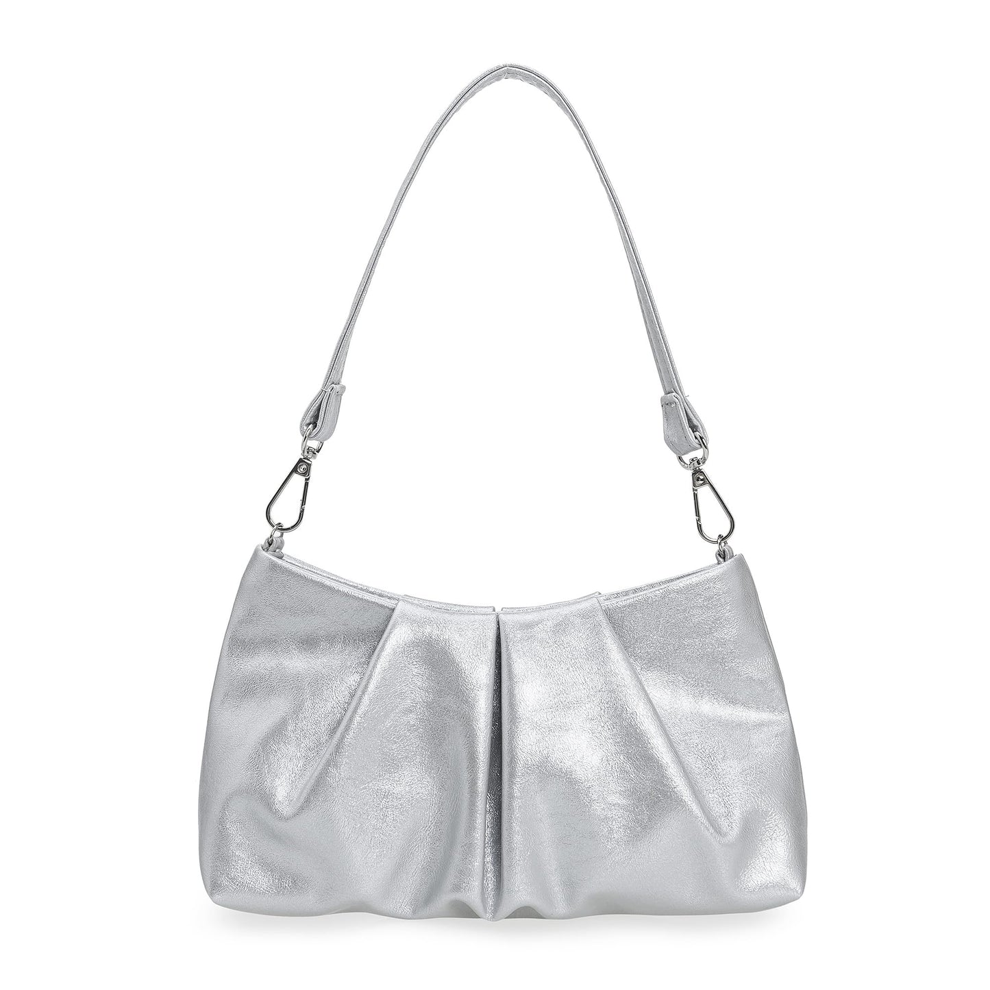 IXEBELLA Pleated PU Clutch Evening Purse for Women Dressy Formal Faux Leather Shoulder Handbag (Silver)