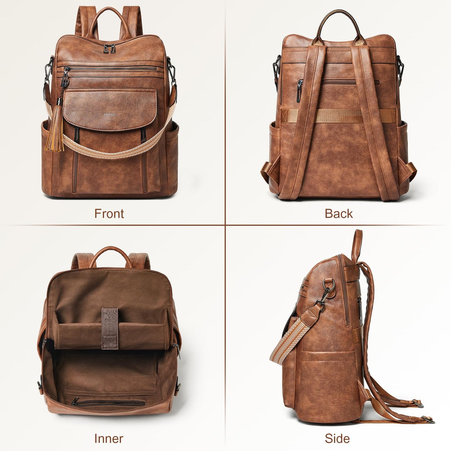 Shrrie Laptop Backpack for Women 15.6 inch,Travel Leather Backpack Purse Nurse Teacher Carry on Backpack Computer Bag,Professional Water-Resistant College Business Work Casual Daypack,Two-toned Brown
