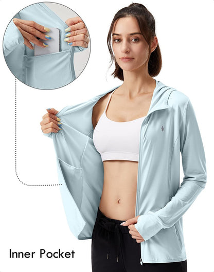 Soothfeel Women's UPF 50+ Sun Protection Hoodie Jacket Lightweight Long Sleeve Sun Shirt for Women with Pocket Hiking Outdoor Light Blue 3XL