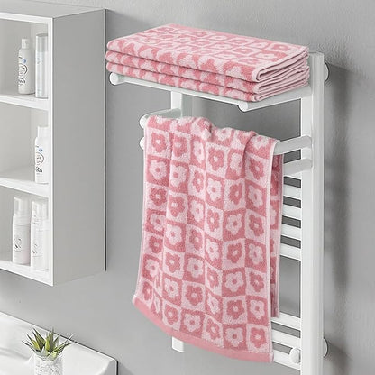 Jacquotha Cotton Hand Towels Pink Checkered Floral