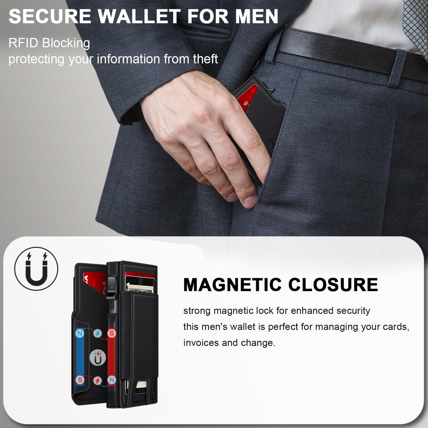 Wallet for Men Wallet with Slim Pop Up Card Holder 9-13 Cards, Bifold Minimalist Smart Wallet RFID Blocking Credit Card Holder with ID Window & Stretchable Cash Slot Compact Metal Aluminum Card Case