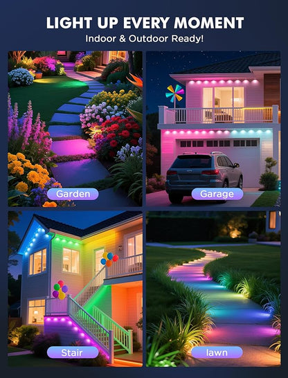 FNY Permanent Outdoor Lights 100ft Smart RGB with 60 LED, IP67 Waterproof for Outdoor Decor, App/Remote Control Eaves Lights Compatible with Alexa, Google Assistant, DIY Scene Modes for Christmas