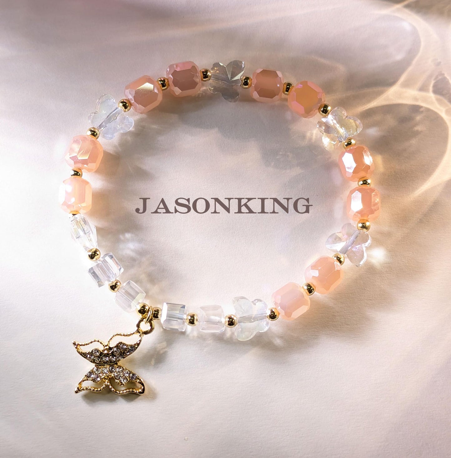 jasonking Butterfly Crystal Stretch Bracelet for Women,Birthday Gift for Mothers, aniversary gift (light yellow)